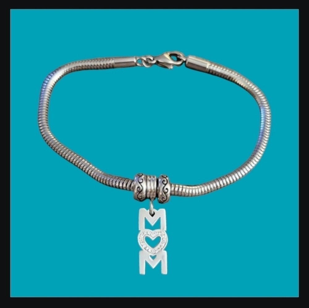 Jcm Stainless Steel Sliding European Charm Mom Snake Chain Bracelet
